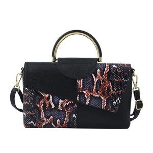 NEW Black and Purple Snake Print Genuine Leather Convertible Hand Bag